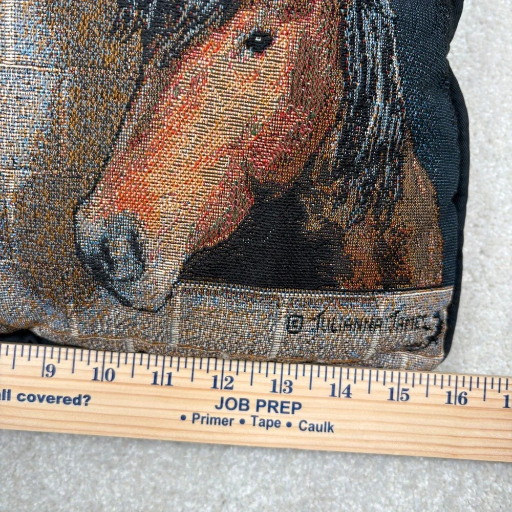 Julianna James Horse‎ Tapestry Throw Pillow Vtg 16x16 Equestrian Decor Black